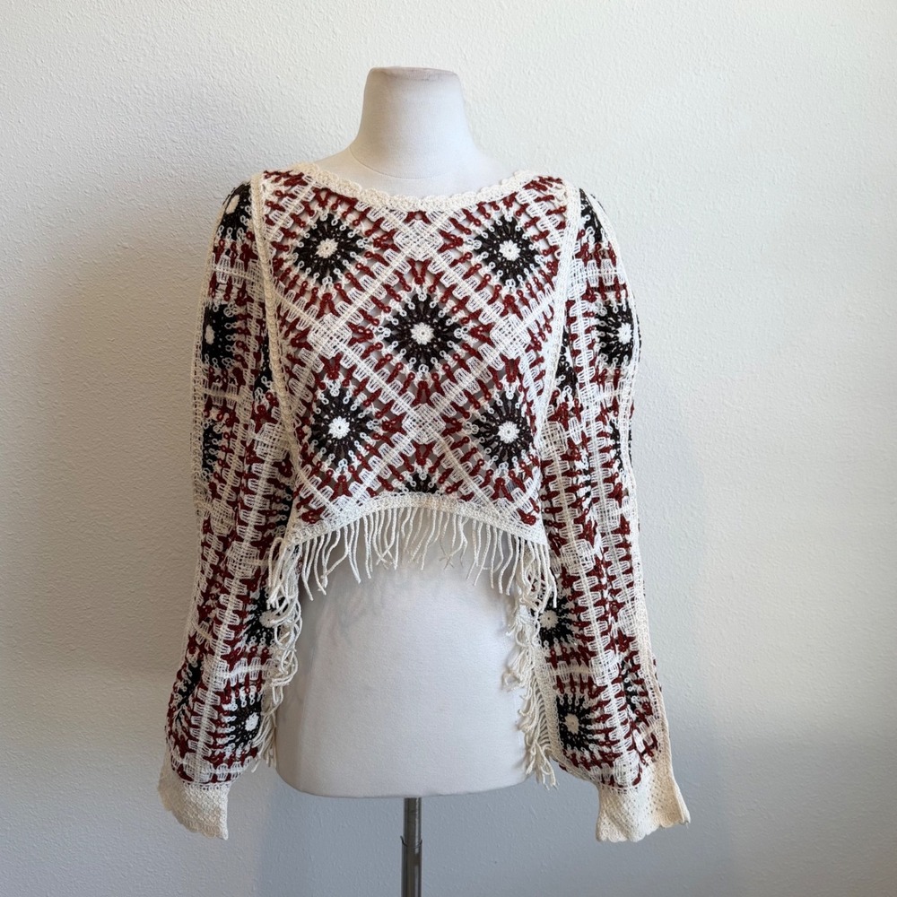 House Of Harlow 1960 Crochet Fringe Sweater Poncho One Size Boho Festival